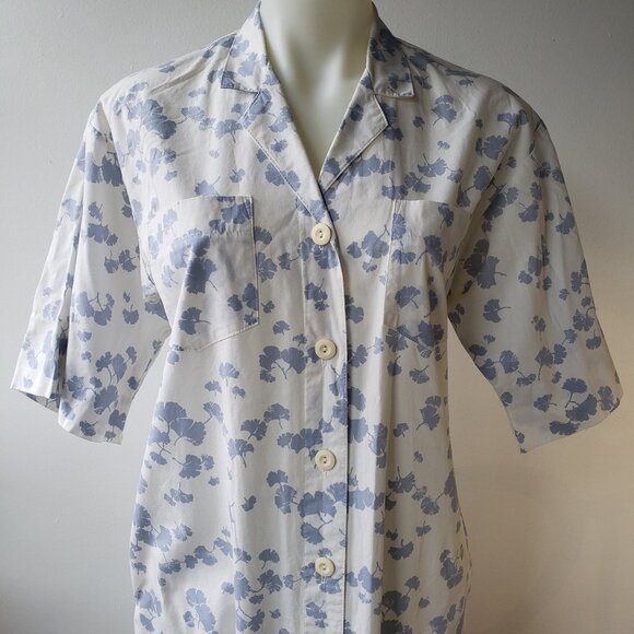 Vintage Marjorie Prairie Maxi White & Periwinkle Blue Parsley Toteme Style Smock - Picture 2 of 12